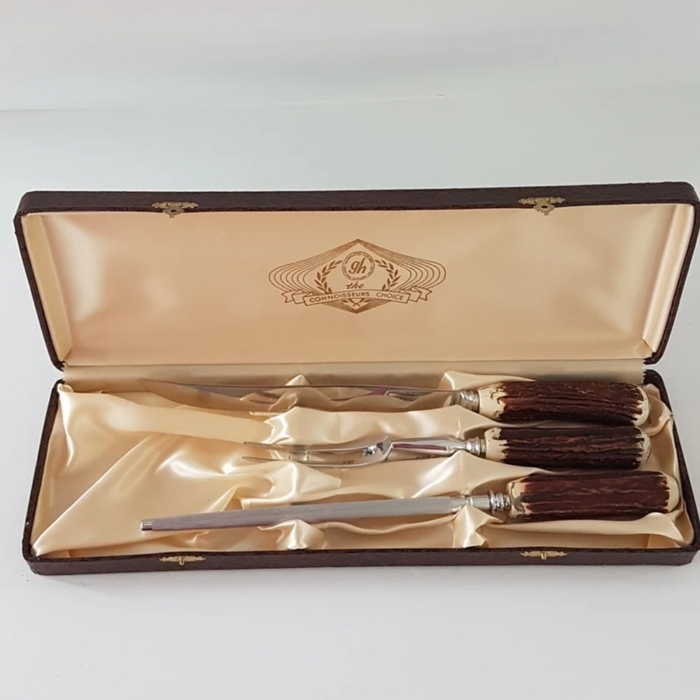 Vintage Glo-Hill "The Connoisseurs Choice" 3-Piece Carving Set Boxed